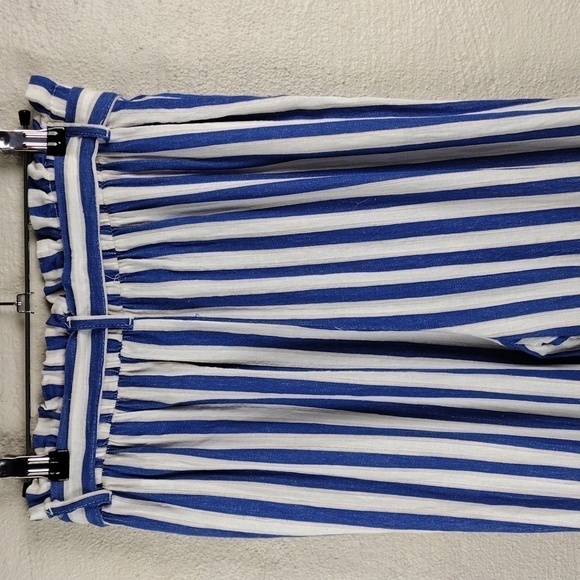 BERSHKA Blue White Striped Paper High Rise Bag Waist Skinny Leg Pull On Pant - Picture 11 of 13